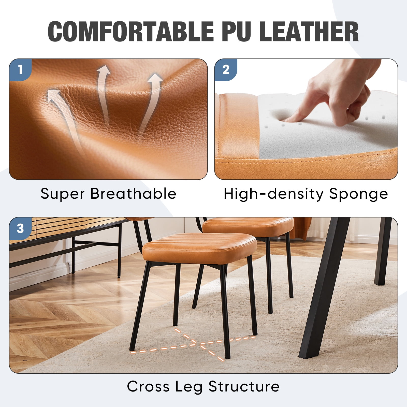 GIANNA Dining Chairs Set of 2, Sturdy Accent Chairs Modern Faux Leather Desk Chair with Metal Legs for Kitchen, Living Room, Bedroom