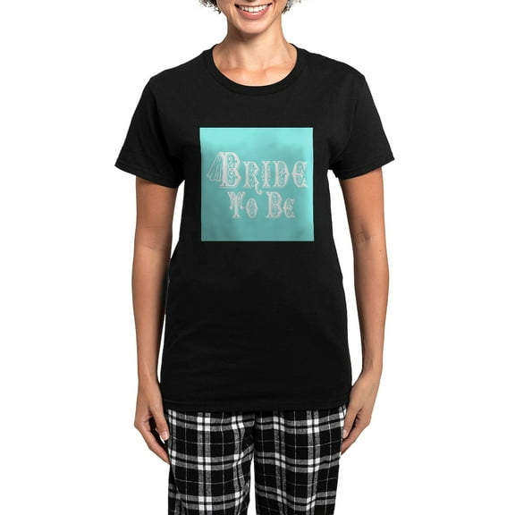 CafePress - Bride To Be With Veil, Fancy White Type Teal Pajam - Women's Short Sleeve Print T-Shirt and Pants Dark Cotton Pajama Set