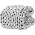thumbnail image 1 of YnM Velvet Knitted Weighted Blanket, Hand Made Chunky Knit Weighted Throw for Sleep, Stress or Home Décor, Rest and Relax in Style with YnM's Handmade Weighted Blankets (Light Grey, 48"x72" 12lbs), 1 of 5