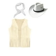 thumbnail image 3 of Aislor Girl Boy 3Pcs Cowgirl Open Waistcoat Matched Felt Drawstring Cowboy Hat Square Scarf Beige White 16, 3 of 7
