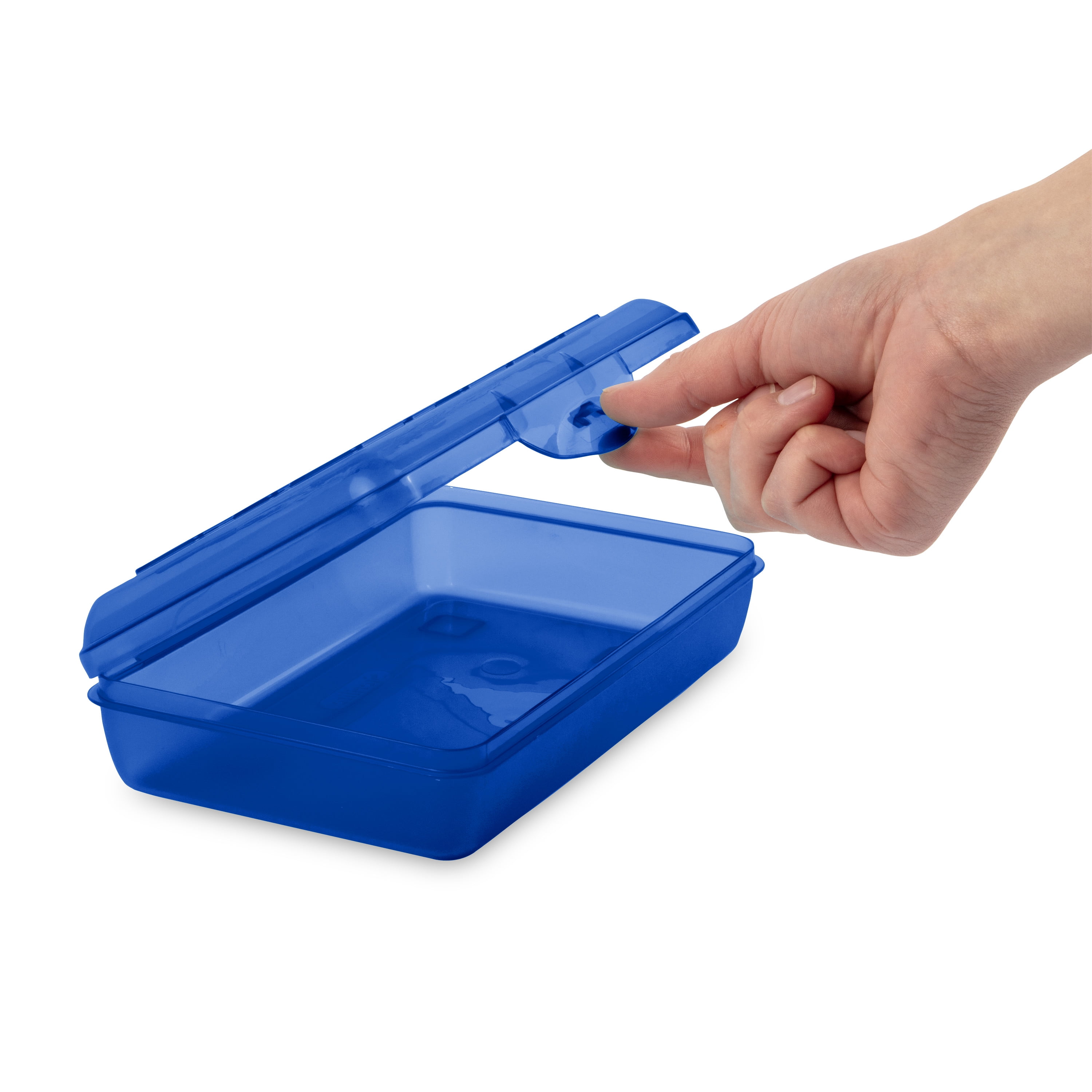 Sterilite Small Pencil Box, Plastic Storage Case with Hinged Lid and Snap Latch, Portable Pencil Case Organizer for School, Crafts, and More, Blue Tint