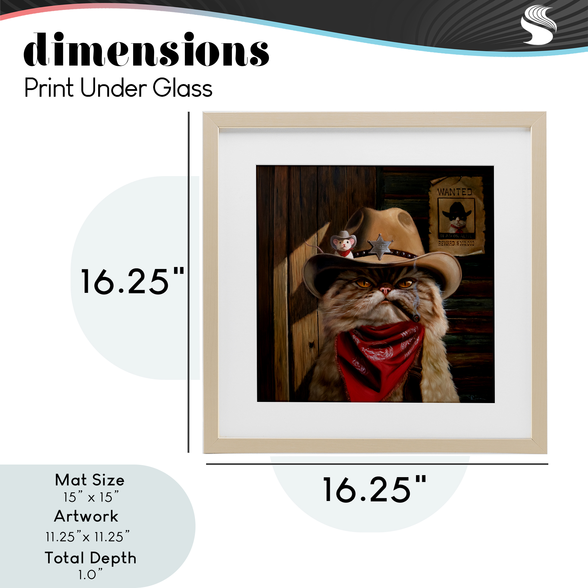 Deputy Purrkins Cat Sheriff Birch Framed Print Under Glass, design by Lucia Heffernan