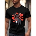 thumbnail image 1 of Camiseta de manga corta para hombre, estilo casual, con cuello redondo, diseño de perro, corazón rojo y amor., 1 of 8