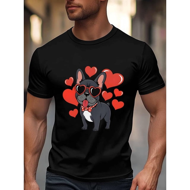 Men's T-Shirt,Short Sleeve Tee Shirt Casual Tops Dog Red Love Heart Crew Neck T Shirts for Men