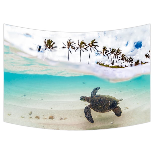 Ykcg Tropical Sand Beach Palm Tree Underwater Sea Turtle Wall Hanging Tapestry Wall Art 90x60 Inches Walmart Com Walmart Com