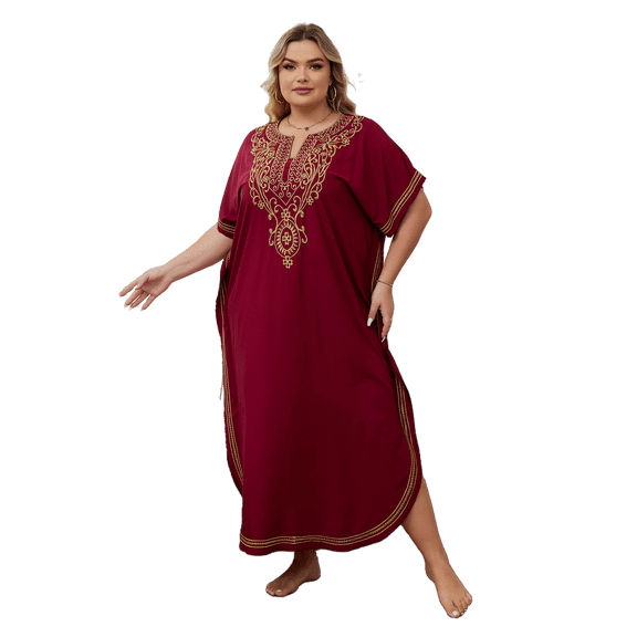 Moroccan Embroidered Kaftan Abaya Dresses for Women Batwing Sleeve Caftan Loungewear Maxi Beach Tunic Plus Size Africa Robe Casual Summer Outfis