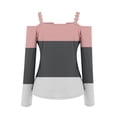 thumbnail image 5 of V Neck Long Sleeve Shirts for Women Cold Shoulder Tee Solid Graphic Color Block Casual Plus Size Tunic Tops Fashion Pullover(Pink,XXXL), 5 of 5