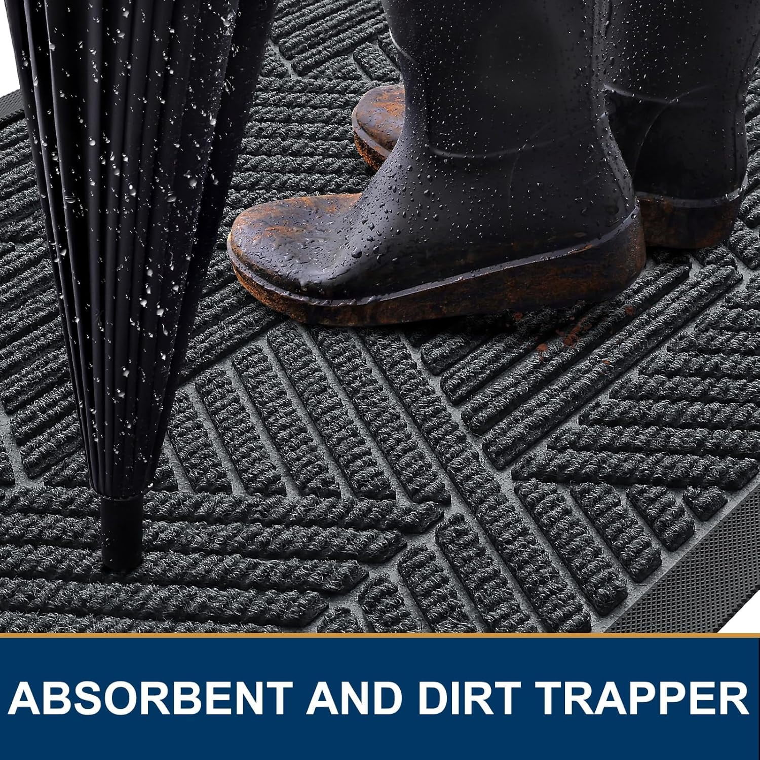 Buganda Door Mat Outside, Heavy Duty Rubber Front Doormat, Dirt Trapper Waterproof Door rugs for Outdoor Entey, 47"x 24" Inch, Grey