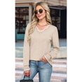 thumbnail image 6 of Women'S Sweaters Casual V-Neck Long Sleeve Sweaters Loose Solid Fall Tops Pullover Sweater Beige M, 6 of 7