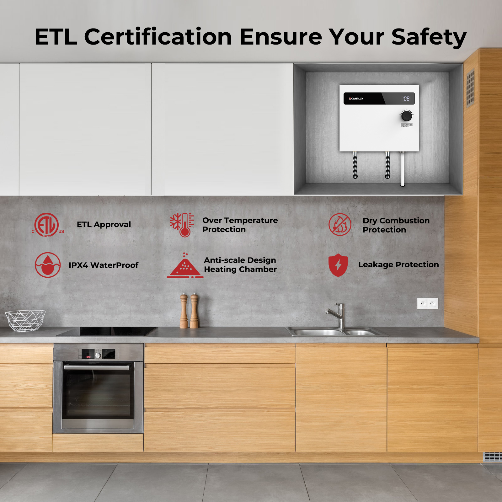 Camplux 14 kW 240V Tankless Electric Water Heater, ETL Certified, Durable and Efficient