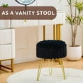 thumbnail image 3 of Vanity Stool with Storage, Faux Fur Ottoman Chair with Metal Legs, Round Makeup Vanity Chair for Bedroom or Dressing Table, Modern Small Ottoman Seat (Black), 3 of 13