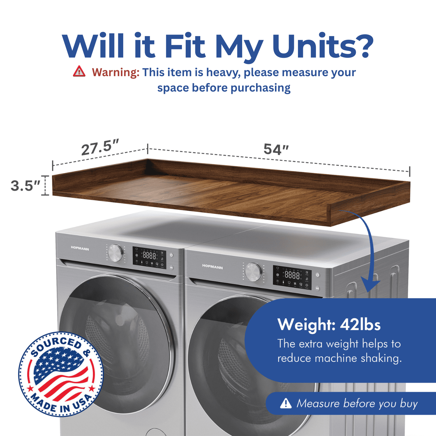 OfficeSimpli Washer Dryer Countertop w Non-Slip Pads, Made in USA, Laundry Room Wood Topper, Washer Dryer Cover for Top, Laundry Guard, Laundry Countertop, Laminate Finish (California Walnut)