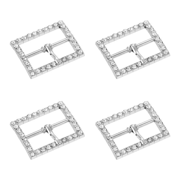 4Pack Rhinestone Roller Buckles, 25mm Single Prong Belt Strap Adjuster, Silver