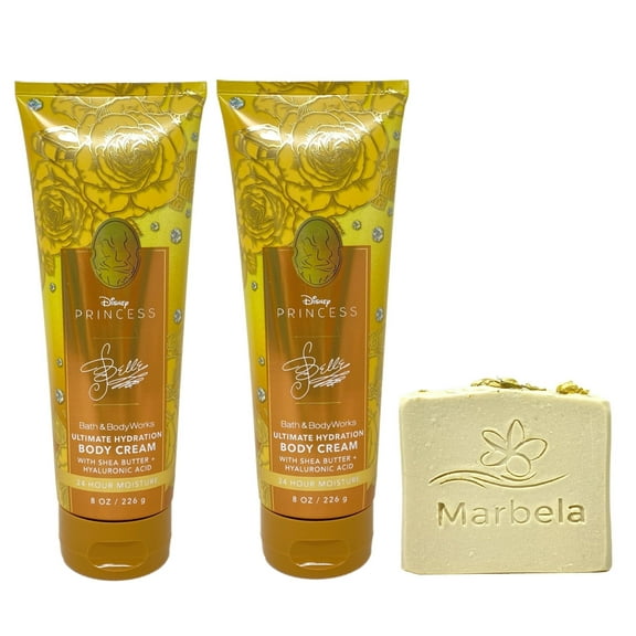 Bath & Body Works Limited Edition Princess Collection Belle 2 Pack Body Cream Bundle with a Wild Jasmine Bar Soap - Full Size