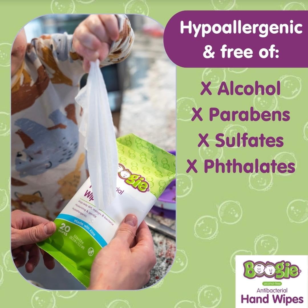Antibacterial Hand Wipes by , Alcohol Free, Hypoallergenic and Moisturizing e, for Kids and Adults -100 Total Wipes (5 Packs of 20)