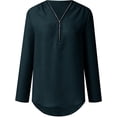 thumbnail image 2 of Womens Casual Tops Trendy Spring Summer Chiffon Zipper V Neck Long Sleeve Blouses Loose Breathable Solid Color Shirts, 2 of 7
