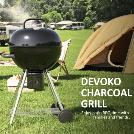 Devoko 22” Kettle Round Charcoal Grill Outdoor BBQ Grill, Black