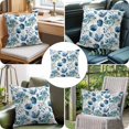 thumbnail image 6 of Blue Green Floral Throw Pillow Cover Vintage Watercolor Pastoral Flower Leaf Cotton Linen Cushion Cover Throw Pillow Case with Invisible Zipper for Couch Sofa Bed Chair Car 24x24 Inch, 6 of 9