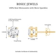 thumbnail image 5 of Rosec Jewels Certified Moissanite Solitaire Stud Earrings for Women - 6 mm - D-VS1 Grade, 14K Yellow Gold, 5 of 7
