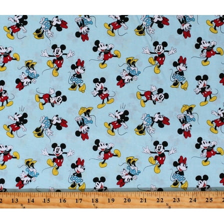 Cotton Mickey & Minnie Mouse Classic Pack Disney Characters on Light Blue Kids Cotton Fabric Print by the Yard (77124-A620715)