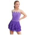 thumbnail image 1 of Ocealan Robe de Danse Patinage à Volants Sans Manches avec Strass Brillants pour Filles Enfants Violet 4, 1 of 6