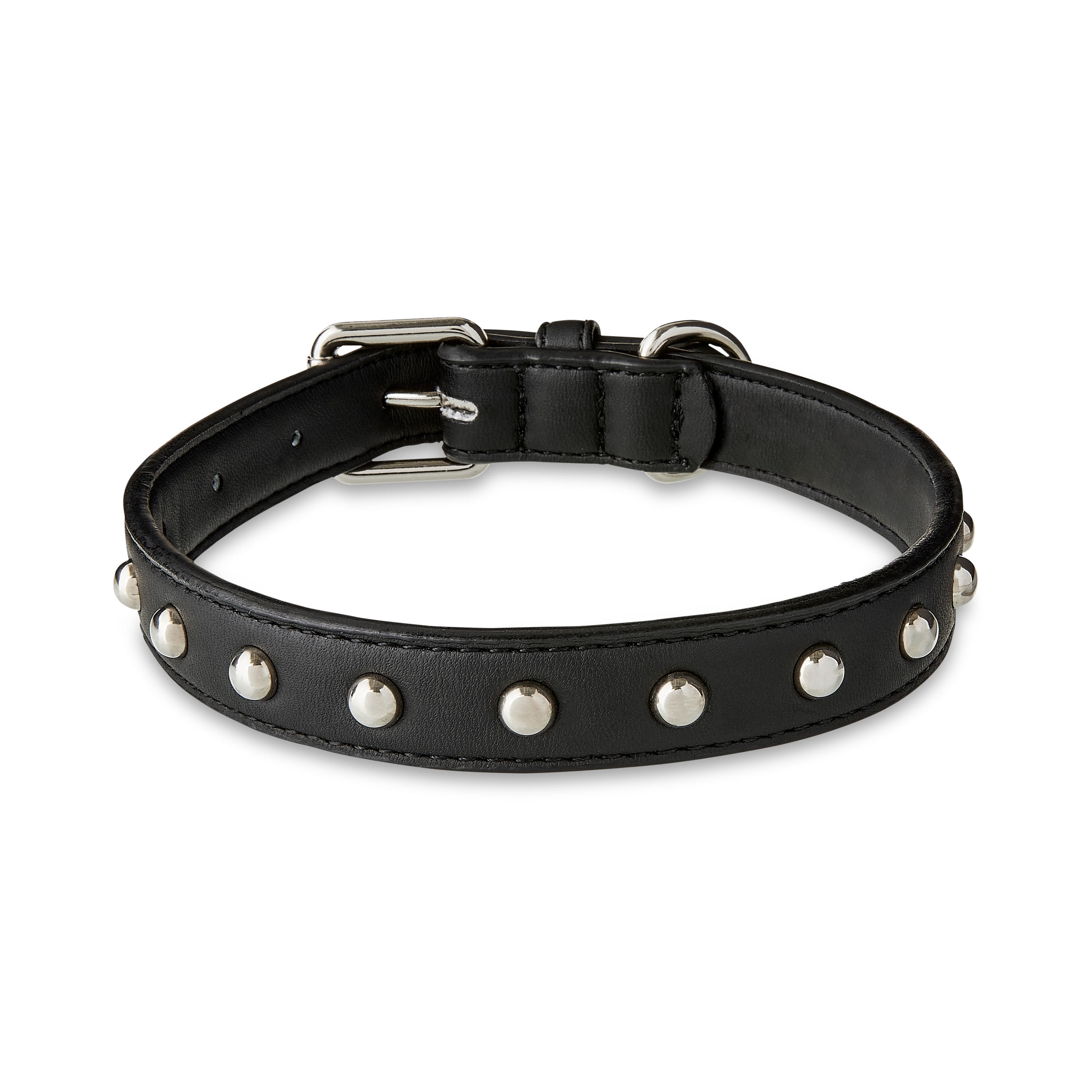 Vibrant Life Studded Leather Adjustable Dog Collar, Black, Medium