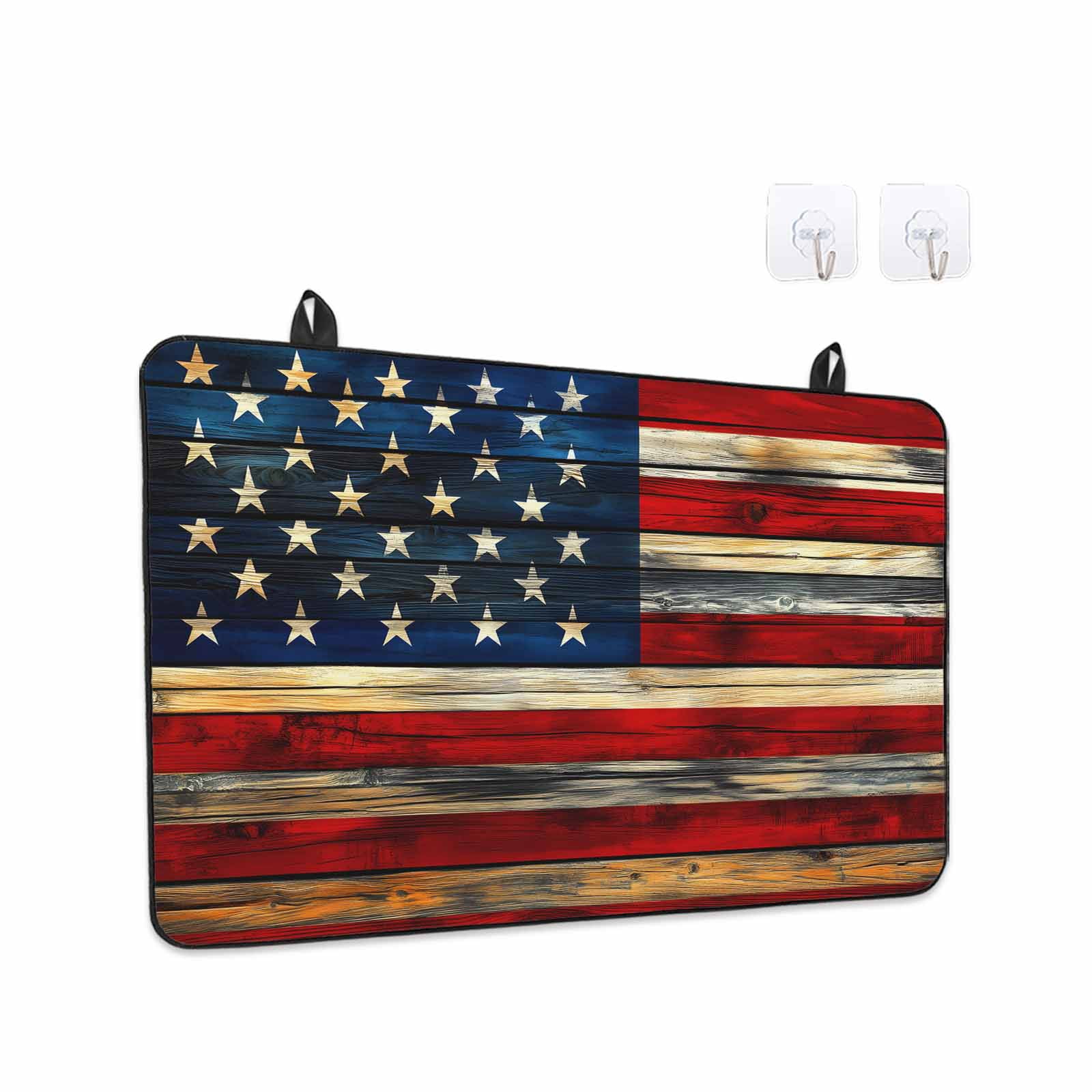 Retro American Flag Stove Top Cover for Electric Stove, Heat-proof & Non Slip Glass Top Stove Cover Protector, Blue Red USA Flag Vintage Wood Kitchen Flat Cooktop Rubber Mat 24x21 Inches