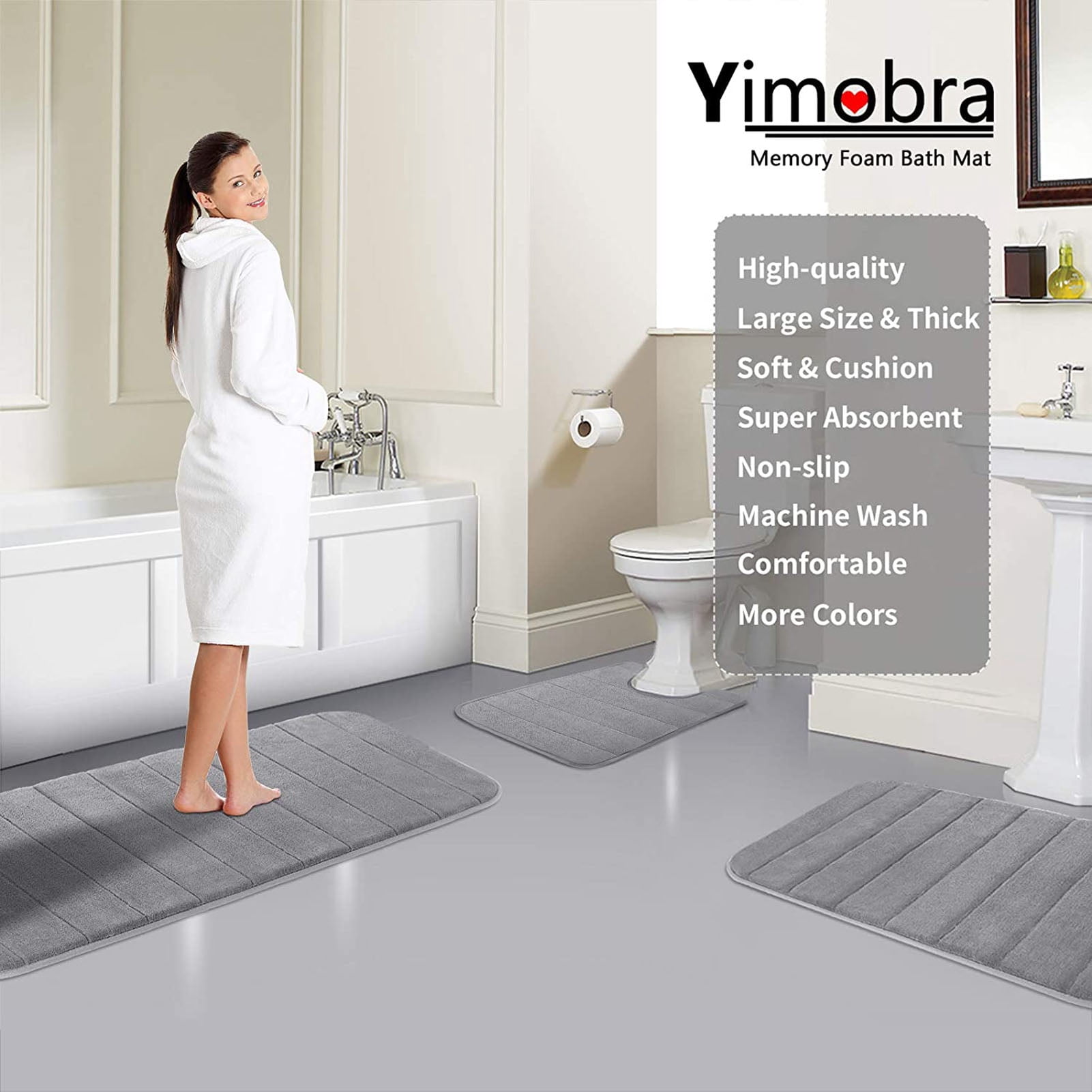 AQwzh Memory Foam Soft and Comfortable/Super Water Absorption/Non-Slip Easier to Dry Bath Rug, Gray, 31.5" x 19.8"