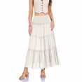 thumbnail image 2 of Idoravan Women's Summer Linen Skirts Women Maxi Skirt Flared Ruffle Elastic Waist Summer A Line 2026 Spring Long Skirts Womens High Waist Elastic Lining Skirt Linen Pocket Skirt Casual Dress, 2 of 6