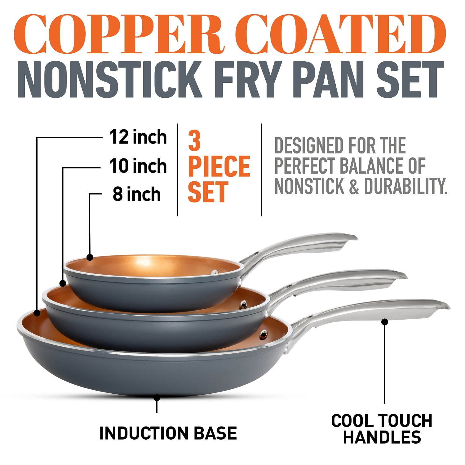 LEXI HOME Diamond Tri-ply 3-Piece Stainless Steel Nonstick Frying Pan Set  LB5708 - The Home Depot