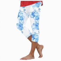 HCNTES Women Floral Print High Waist Capris Knee Length Slim Fit Yoga Cropped Trousers(Sky Blue,L)