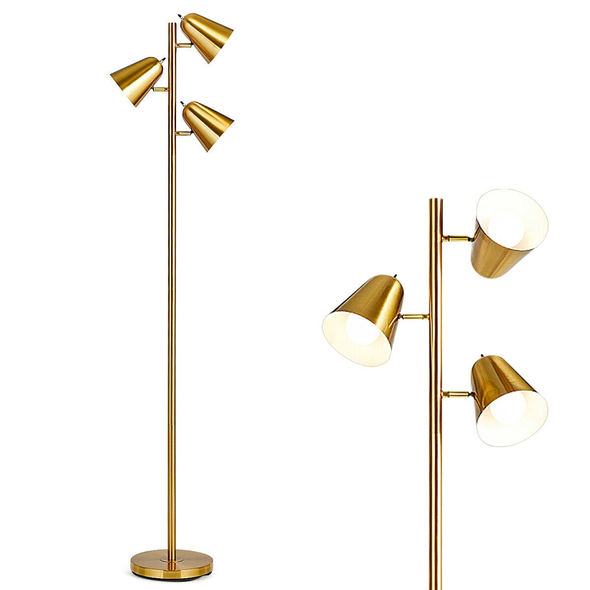 Gymax 64&amp;#39;&amp;#39; Antique Brass 3 Light LED Reading and Floor Lamp for Living Rooms &amp; Bedrooms