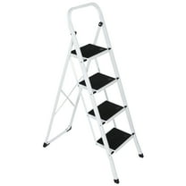 RTYJGD 4 Step Folding Step Stool - Sturdy Ladder with Wide Anti-Slip Pedal, 300lbs Weight Capacity, White Black for Indoor Use