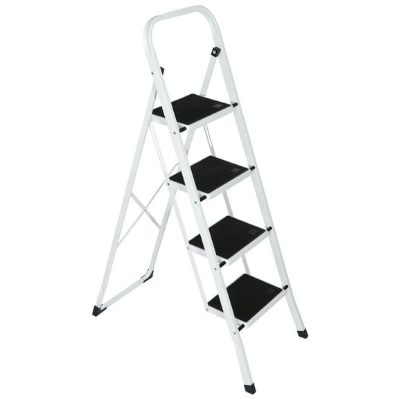 RTYJGD 4 Step Folding Step Stool - Sturdy Ladder with Wide Anti-Slip Pedal, 300lbs Weight Capacity, White Black for Indoor Use