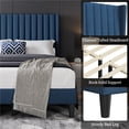 thumbnail image 4 of Fullfurnique Upholstered Bed Frame with Wing Side and Channel Headboard, Full, Navy Blue, 4 of 9