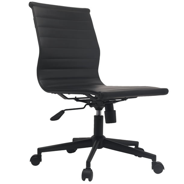 2xhome Black Contemporary Modern Ergonomic Mid Back Pu Leather No Arms Rest Tilt Adjustable Height With Wheels Lumbar Support Swivel Office Chair Home Task Desk Armless On Base Com 2xhome Black Contemporary Modern, Office Chair No Arms Lumbar Support