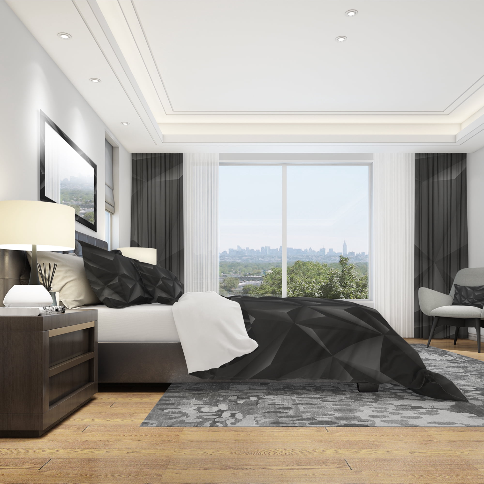 Designart 'Deep Black Geometric Crumpled' Modern Duvet Cover Set