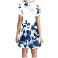 thumbnail image 3 of Dyegold Sundresses for Women Casual Beach - Midi Hawaiian Dresses for Women Round Neck Short Sleeve Floral Print Flared A-Line Swing Casual Tshirt ​​Sundresses, 3 of 5