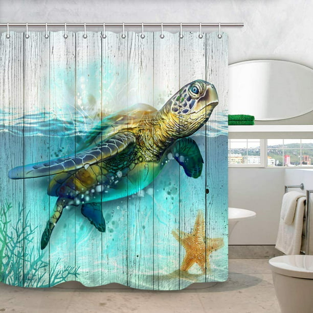 Sea Turtle Shower Curtain For Bathroom, Sea Animal Shower Curtains