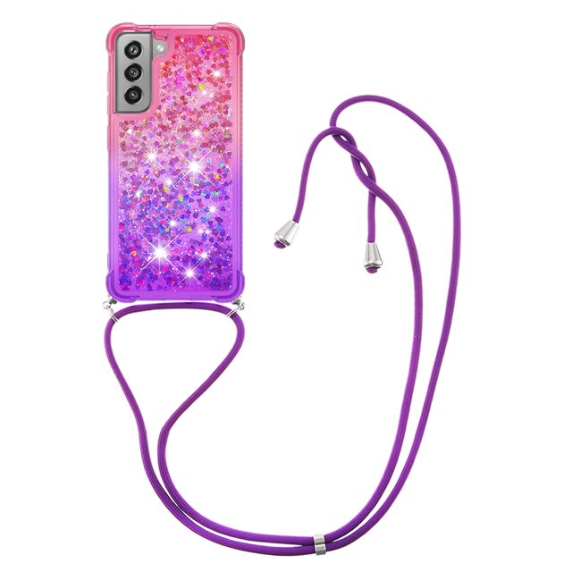 Funda para Samsung Galaxy S21 FE 5G Brillantina Líquida Divertida Reluciente y con Cristales en Movimiento Cuerpo Cruzado con Cordón Ajustable
