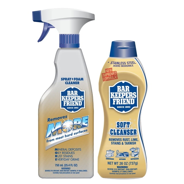Limpiador suave Bar Keepers Friend de Cleaning Bundle, 750 ml, más aerosol y espuma de 750 ml