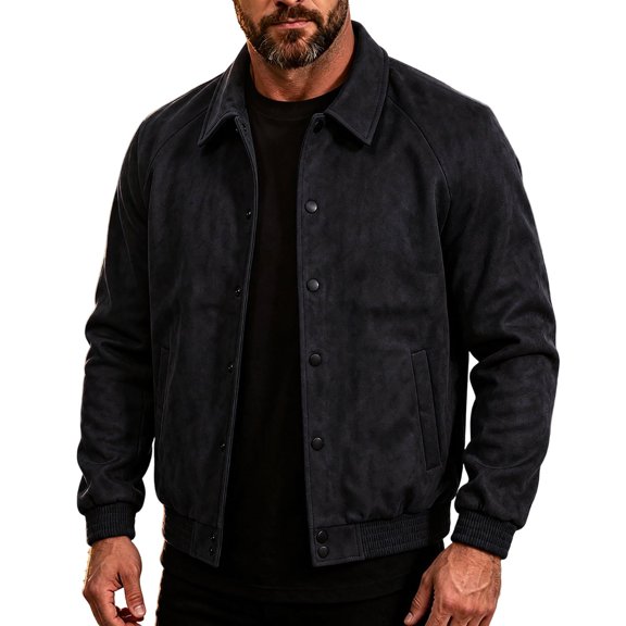 Men's Vintage Faux Suede Shacket Button Down Jackets Lapel Collar Trucker Jacket with Pockets Oversized Coats Spring Fall Outerwear