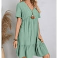 thumbnail image 4 of Summer Dresses for Women Vacation Short Sleeve v Neck Mini T Shirt Dress Pleated Ruffle Flowy Beach Sundresses, 4 of 4