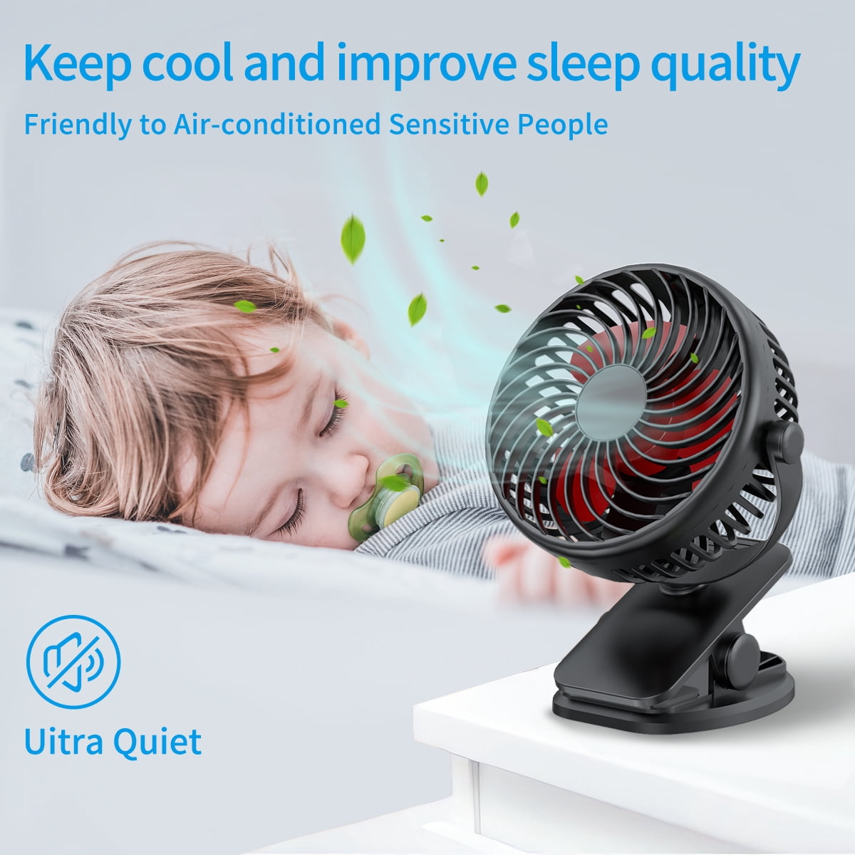 2024 New USB Clip on Fan, 3 Speeds Rechargeable Battery Operated Mini Fan with Sturdy Clamp, Upgraded Quiet and Strong Wind USB Desk Fan for Outdoor Camping Stroller Office Bedroom