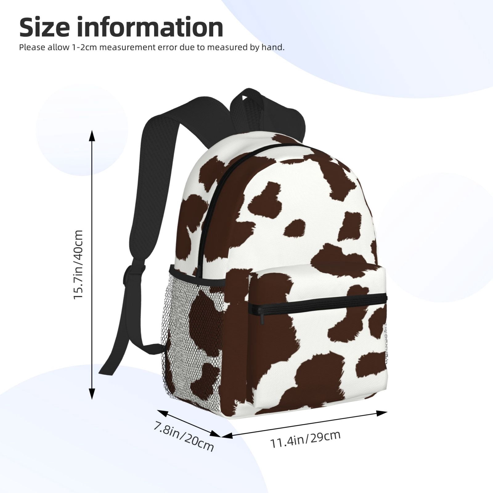 Horeoi Brown Cow Print Casual Backpack for School Work Travel Hiking with Laptop Compartment and Side Pockets Lightweight Design