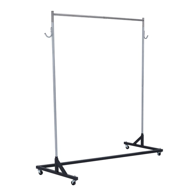 QinaQin Perchero tipo Z de uso rudo con ruedas con seguro, capacidad de 300 lb, barra sencilla de acero con ganchos, ideal para tienda o entrada