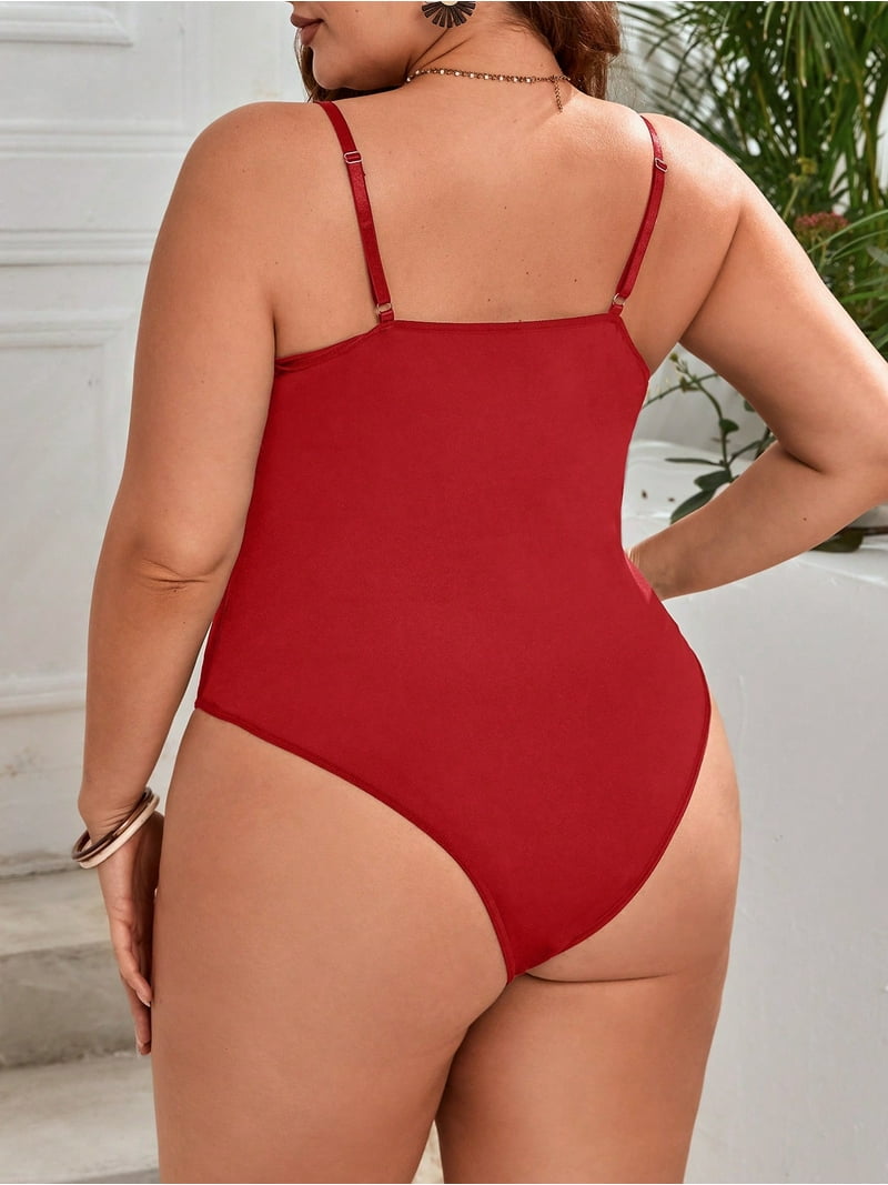Red lace onesie Plus Size Eyelash Lace Bodysuit, Snap Crotch Sexy Top  Lingerie, Club Outfit - Walmart.com