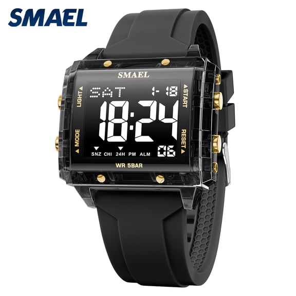 SMAEL Multiple Colors Square Digital Sports Watch Waterproof Silicone Wrist Watch for Men