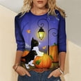 thumbnail image 2 of Blusa clásica de cuello redondo de manga larga con estampado de novedad de Halloween para mujer Pompotops FGAJ6266, 2 of 5