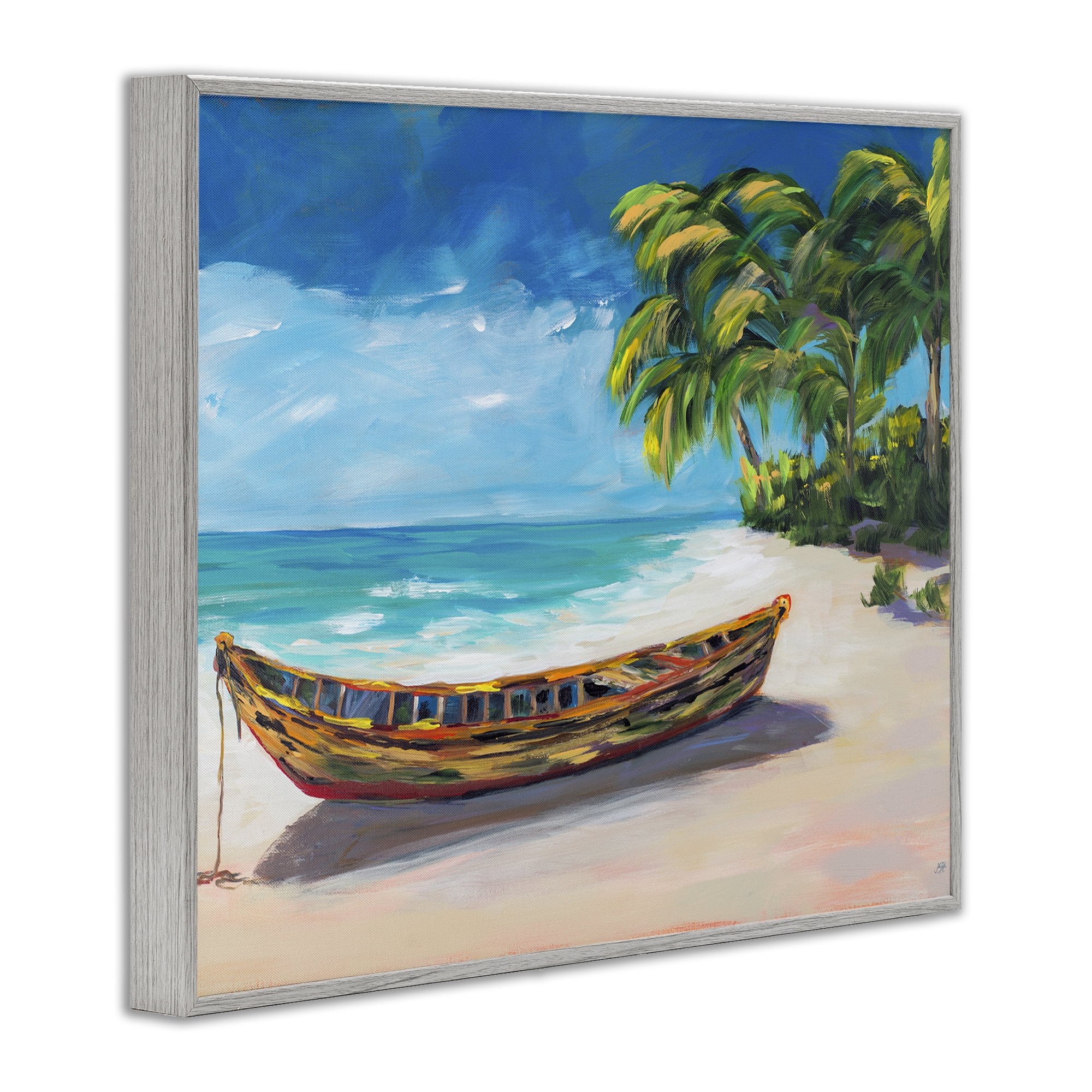 Stupell Industries Boat on Lost Island Gray Framed Giclee Art, design by Julie DeRice